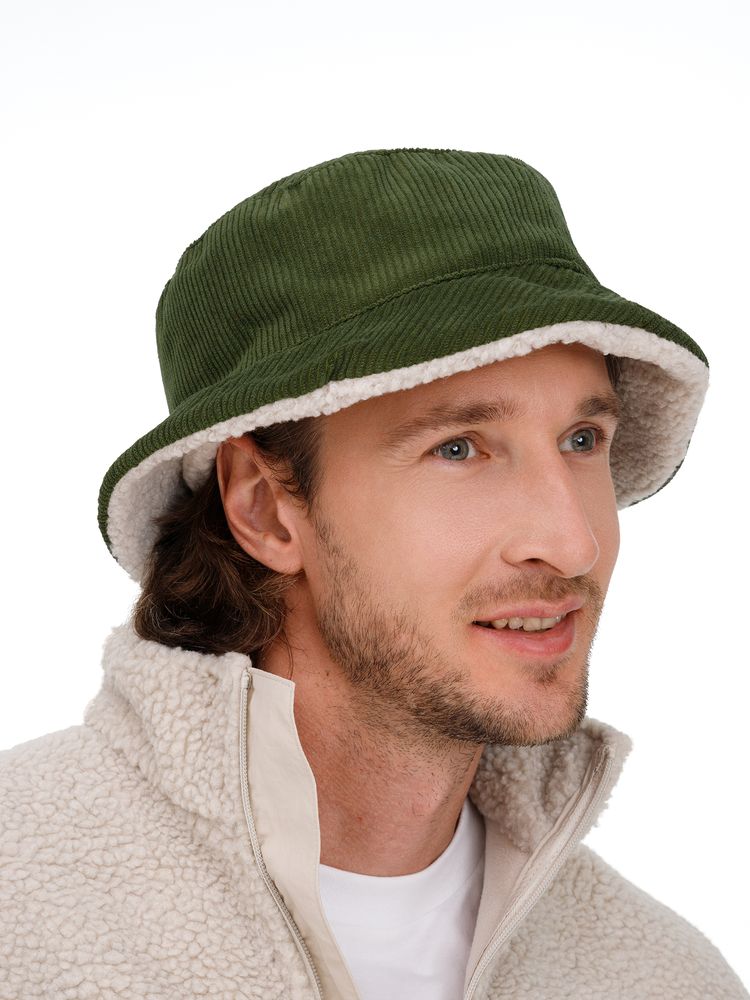 Панама Bucket двусторонняя утепленная, темно-серая с бежевым